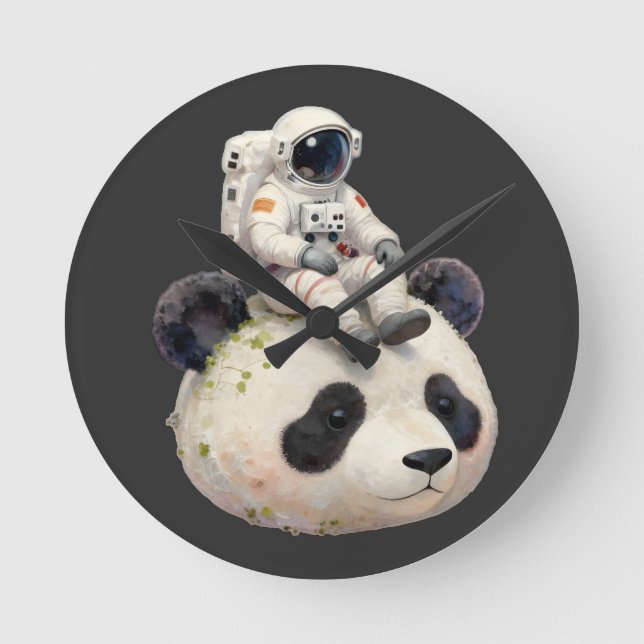Astronaut on a Space Panda Surreal Weird and Fun Round Clock (Front)