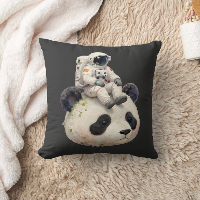 Astronaut on a Space Panda Surreal Weird and Fun Throw Pillow (Blanket)