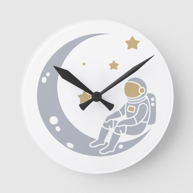 Astronaut on Crescent Moon Design Round Clock (Front)