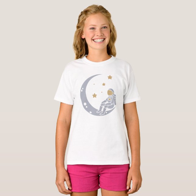 Astronaut on Crescent Moon Design T-Shirt (Front Full)