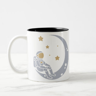 Astronaut on Crescent Moon Design Two-Tone Coffee Mug