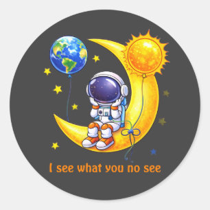 Astronaut on Crescent Moon Space Art Classic Round Sticker