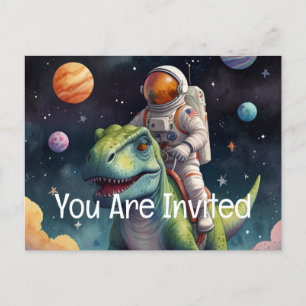 Astronaut on Dino in Space Invitation Postcard