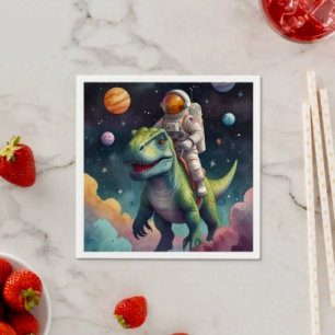 Astronaut on Dino in Space  Napkin