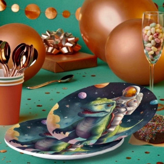 Astronaut on Dino in Space Paper Plate (Creator Uploaded)