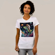 Astronaut on Dino in Space T-Shirt