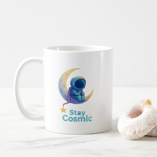 Astronaut on Moon Mug – Stay Cosmic Space Gift (With Donut)