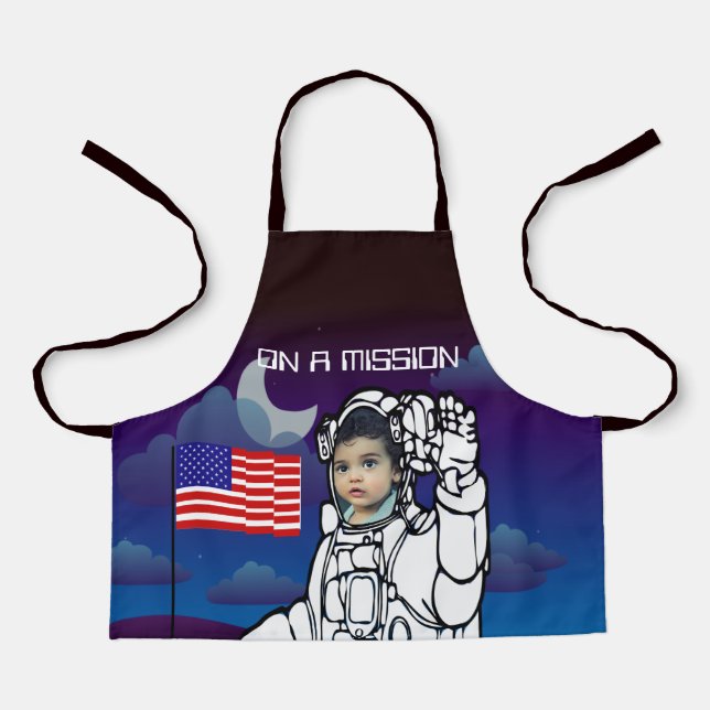 Astronaut On Moon Outer Space Boy Birthday Apron (Front)