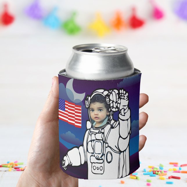 Astronaut On Moon Outer Space Boy Birthday Can Cooler (Creator Uploaded)