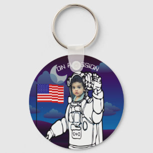 Astronaut On Moon Outer Space Boy Birthday Keychain