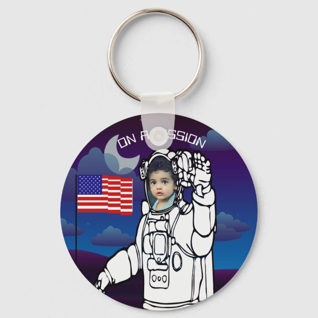 Astronaut On Moon Outer Space Boy Birthday Keychain (Front)