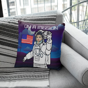 Astronaut On Moon Outer Space Boy Birthday Throw Pillow