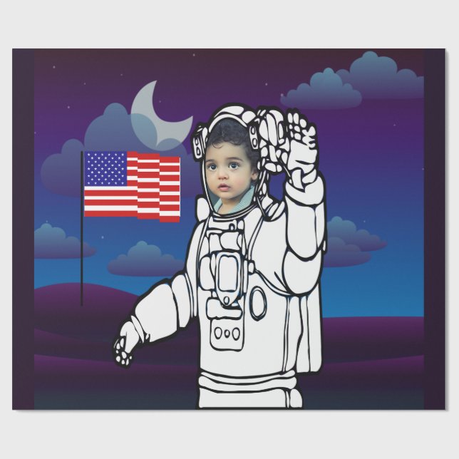 Astronaut On Moon Outer Space Boy Birthday Wrapping Paper (Flat)
