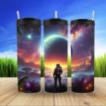 Astronaut on Mystical Alien Frontier Thermal Tumbler<br><div class="desc">An astronaut gazes across a dreamlike alien planet,  where vibrant skies glow with nebula light. This futuristic scene blends science fiction with the unknown beauty of the cosmos. A tribute to space exploration,  imagination,  and the pioneering spirit of discovering colourful,  mystical horizons in nature and beyond.</div>