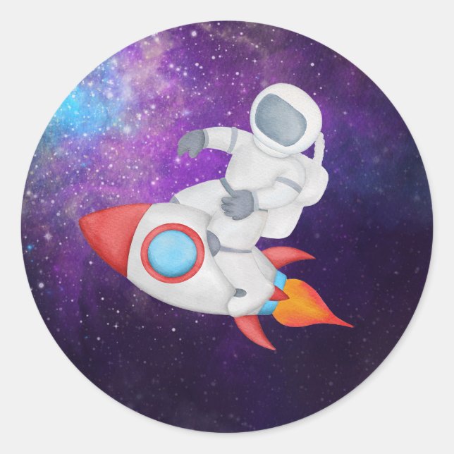 Astronaut on rocket classic round sticker (Front)