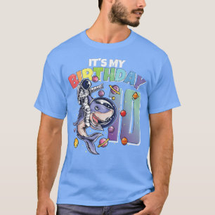 Astronaut on Shark 10th Birthday Boy Girl 10 Years T-Shirt