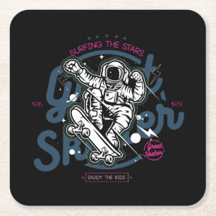 Astronaut on Skateboard Surfing the Stars Square Paper Coaster