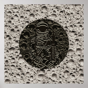 Astronaut on the Moon Space Black & Gray Poster