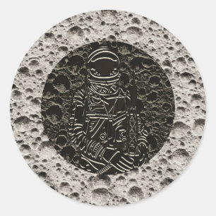 Astronaut on the Moon Space Black & Grey Classic Round Sticker
