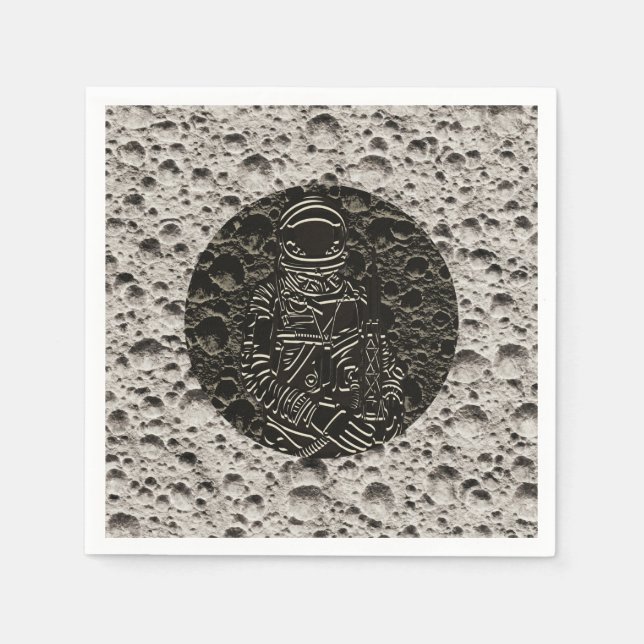 Astronaut on the Moon Space Black & Grey Napkin (Front)