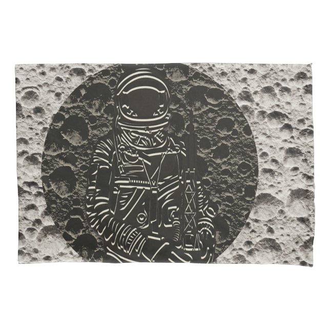 Astronaut on the Moon Space Black & Grey Pillowcase (Front)