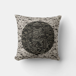 Astronaut on the Moon Space Black & Grey Throw Pillow