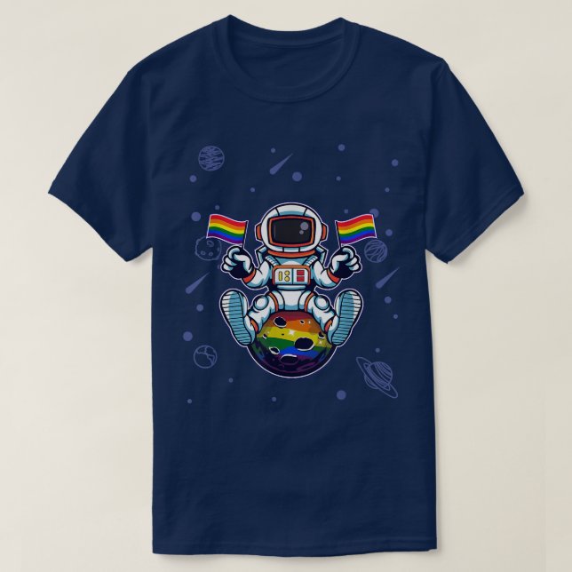Astronaut On The Moon Stars LGBT+ Space Man Pride  T-Shirt (Design Front)