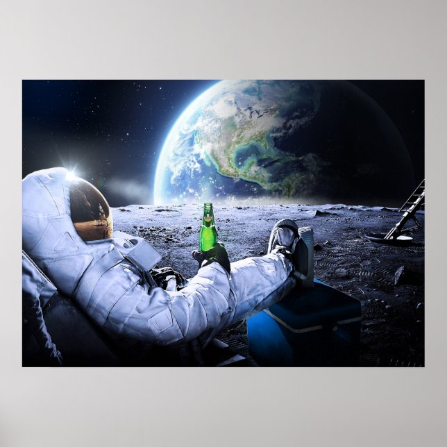 Astronaut on the Moon with beer - poster (Front)