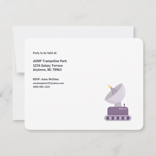 Astronaut Out of this World Birthday Party Invitation (Back)