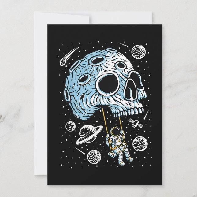 Astronaut Outer Space Art Drawing Skull Moon Galax Invitation (Front)