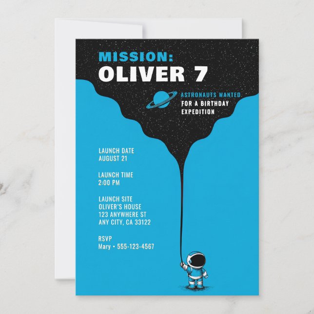 Astronaut Outer Space Birthday Invitation (Front)