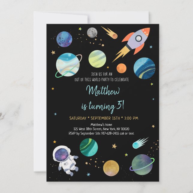 Astronaut Outer Space Birthday Invitation (Front)