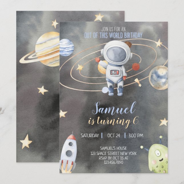Astronaut Outer Space Birthday Invitation (Front/Back)