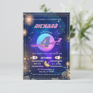 Astronaut outer space birthday invitations