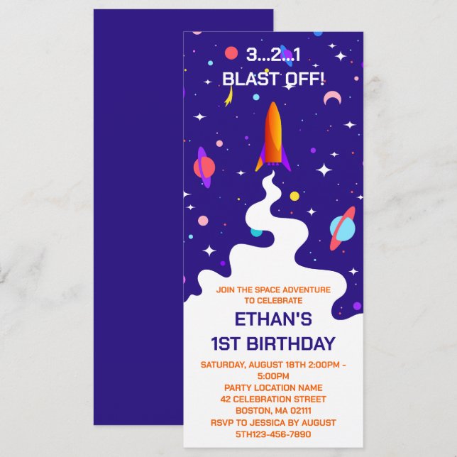 Astronaut Outer Space Birthday Party Invitation (Front/Back)