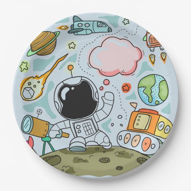 Astronaut Outer Space Birthday Party Theme Paper Plate (Front)