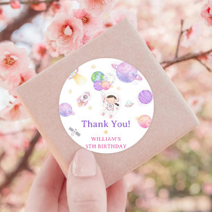 Astronaut Outer Space Birthday Thank You Classic Round Sticker