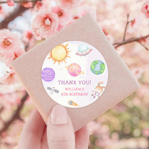 Astronaut Outer Space Birthday Thank You Classic Round Sticker