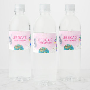Astronaut Outer Space Birthday  Water Bottle Label