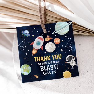 Astronaut Outer Space Blast Off Square Favour Tags