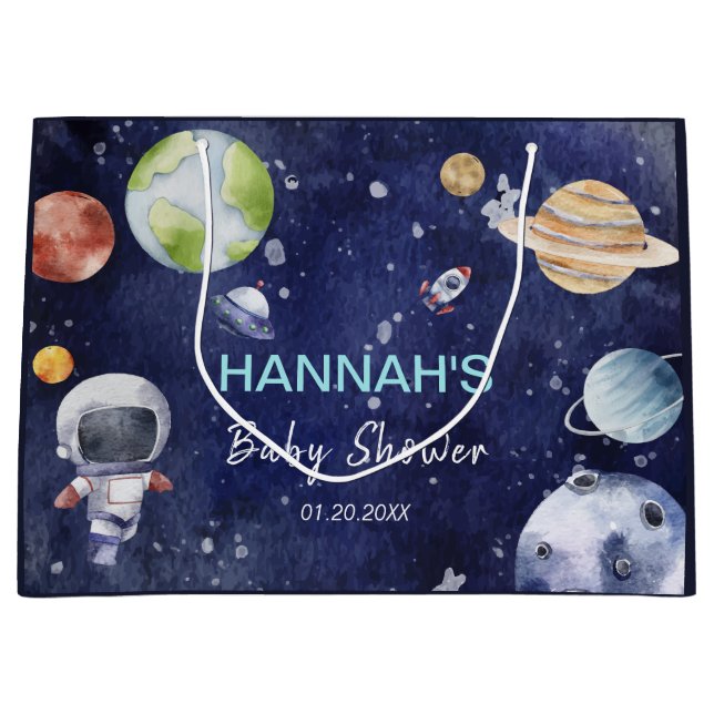Astronaut Outer Space Boy Baby Shower Party Large Gift Bag (Front)
