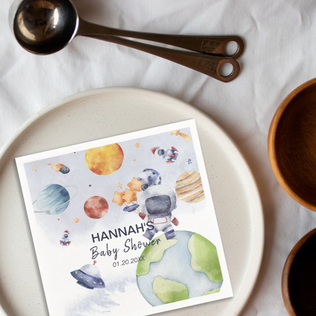 Astronaut Outer Space Boy Baby Shower Party Napkin (Astronaut Outer Space Boy Baby Shower Party Napkins)