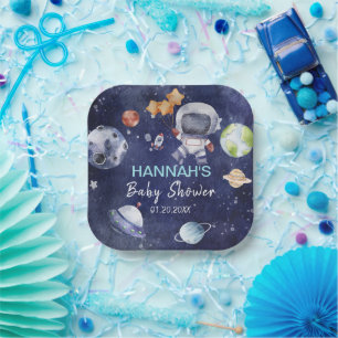 Astronaut Outer Space Boy Baby Shower Party Paper Plate