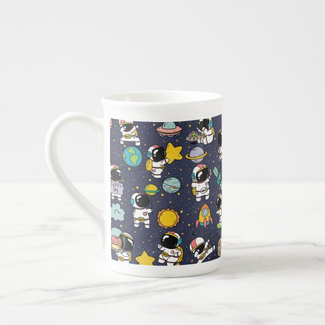 Astronaut Outer Space Cartoon  Bone China Mug (Left)