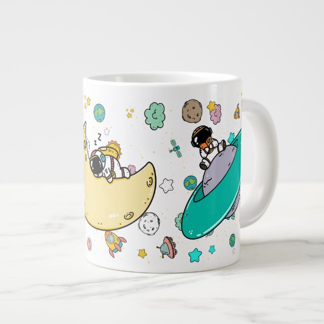 Astronaut Outer Space Cartoon  Large Coffee Mug (Front Right)