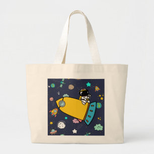 Astronaut Outer Space Cartoon  Large Tote Bag
