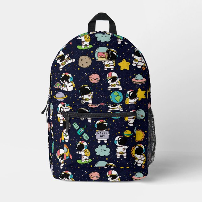 Astronaut Outer Space Cartoon  Printed Backpack (Front)