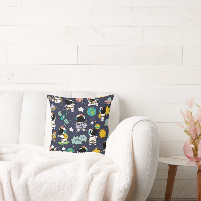 Astronaut Outer Space Cartoon  Throw Pillow (Couch)
