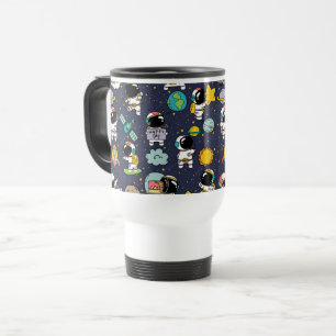 Astronaut Outer Space Cartoon Travel Mug