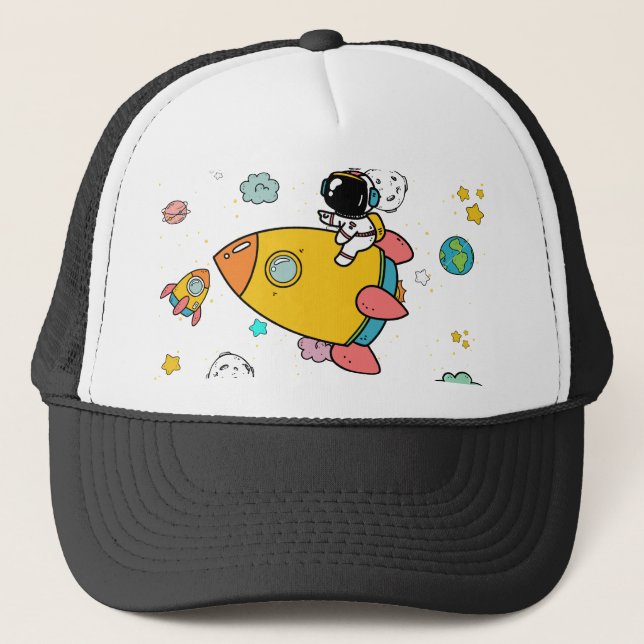 Astronaut Outer Space Cartoon  Trucker Hat (Front)